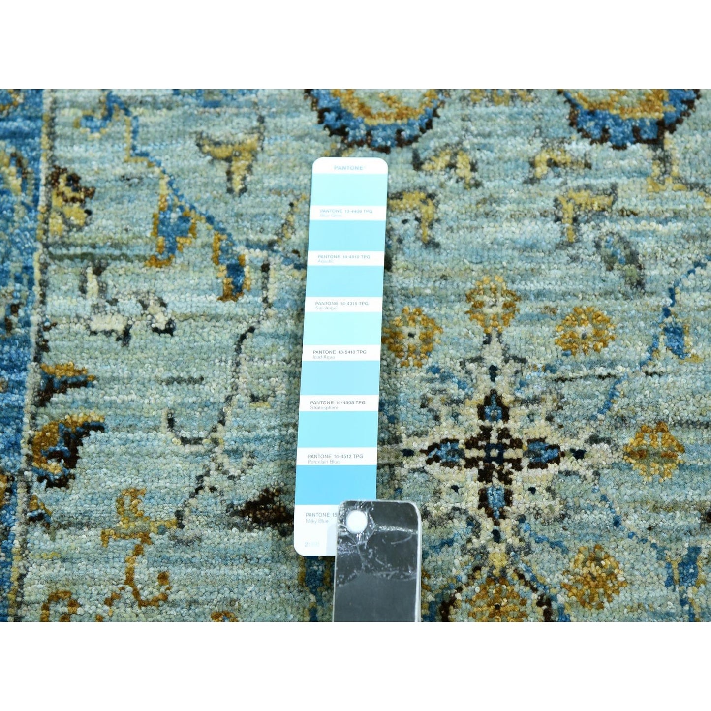 2'8"X22' Aqua Frost Blue Soft Wool Shah Abbas Hand Knotted Xl Runner Rug
