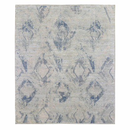 8'X9'6" Silver Blue Silk With Textured Wool Modern Hand Knotted Rug