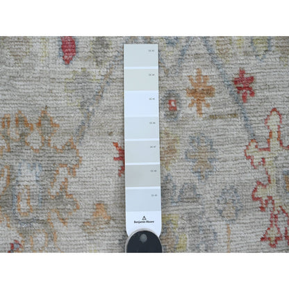 3'10"X12'3" White Angora Oushak Leaf Design Hand Knotted Wool Runner Rug