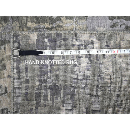 2'9"X19'9" Gray Abstract Design Wool And Silk Hand Knotted Xl Runner Rug