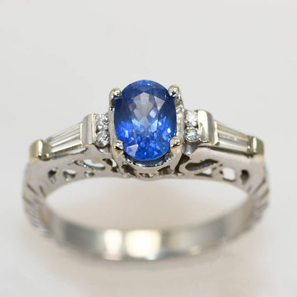 18K White Gold Diamond & Sapphire Ring, 1.12Ct