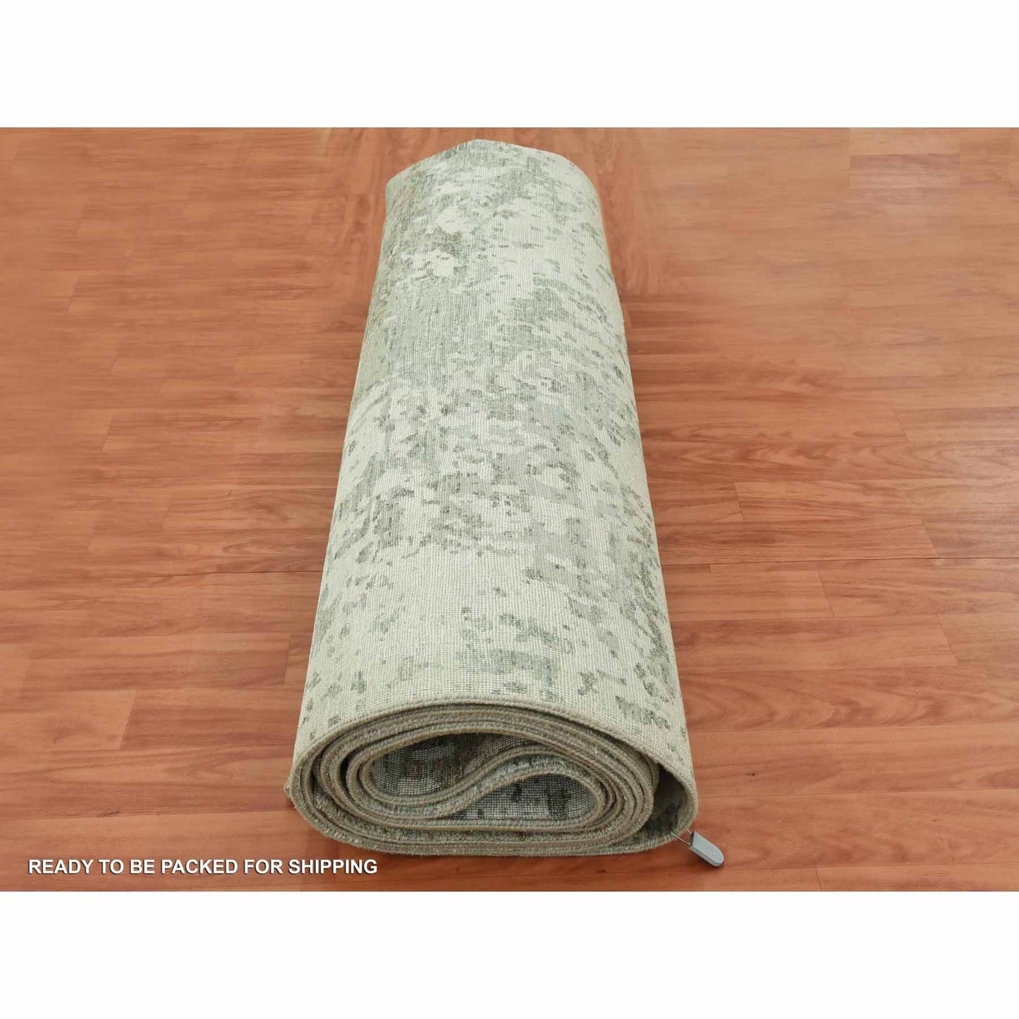 8'X10' White Hand Knotted Galaxy Abstract Design Wool And Silk Rug
