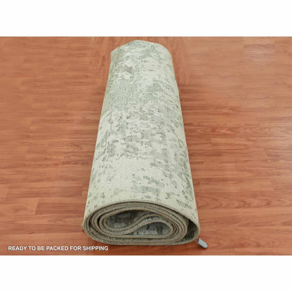 8'X10' White Hand Knotted Galaxy Abstract Design Wool And Silk Rug