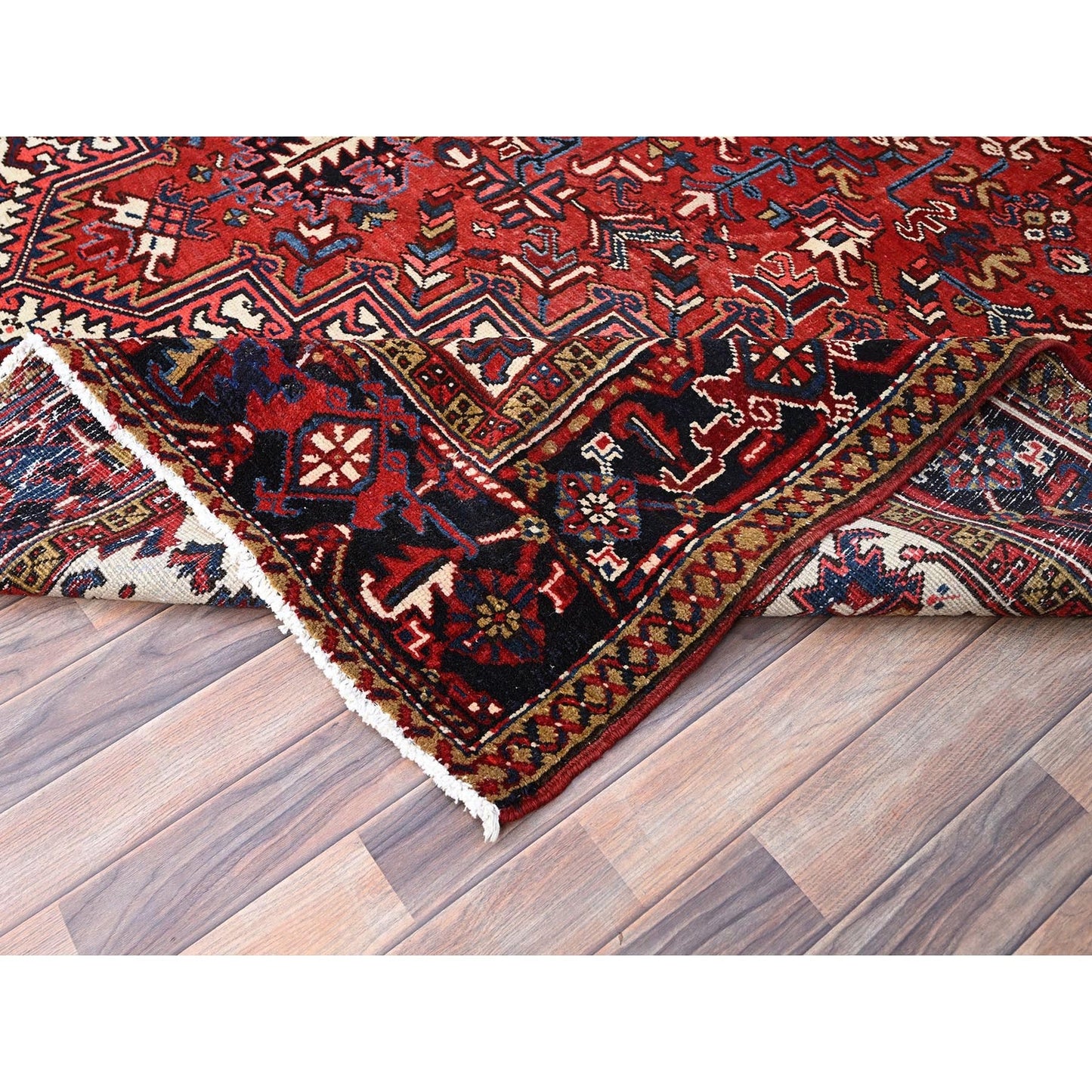 9'X11'3" Locomotive Red Antique Heris Village Design Wool Oriental Rug