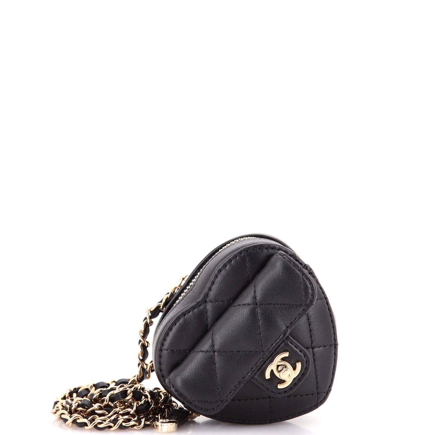 Chanel Cc In Love Heart Chain Necklace Zip Coin Purse Quilted Lambskin