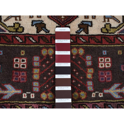 5'1"X6'7" Ivory Zoroastrian Karjihooz Hand Knotted Pure Wool Rug