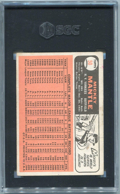 Mickey Mantle 1966 Topps Card #50 Sgc Graded 3