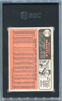 Mickey Mantle 1966 Topps Card #50 Sgc Graded 3