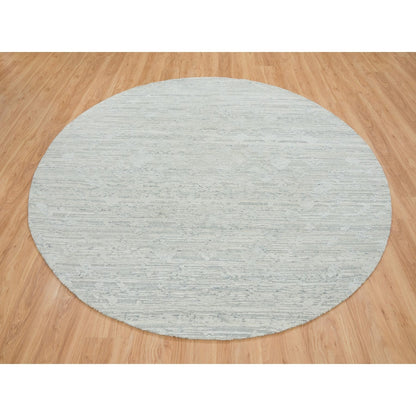 8'X8' Ivory Modern Design Undyed Natural Wool Hand Knotted Round Rug