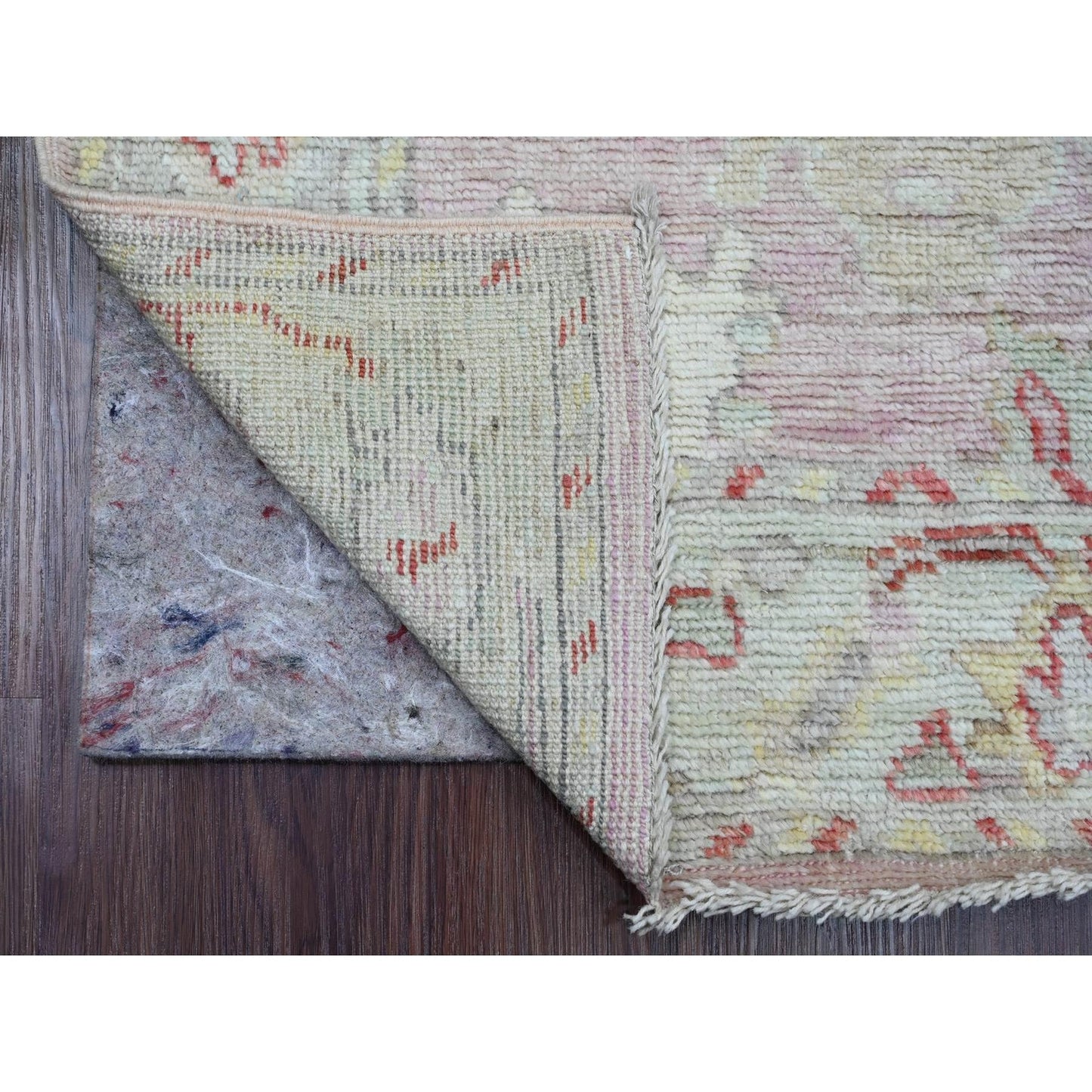 2'10"X11'7" Pink Wool Angora Oushak Leaf Design Hand Knotted Runner Rug