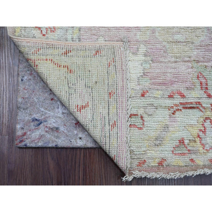 2'10"X11'7" Pink Wool Angora Oushak Leaf Design Hand Knotted Runner Rug