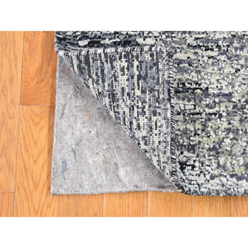 2'X3' Black Pure Silk And Wool Modern Design Hand Knotted Mat Rug