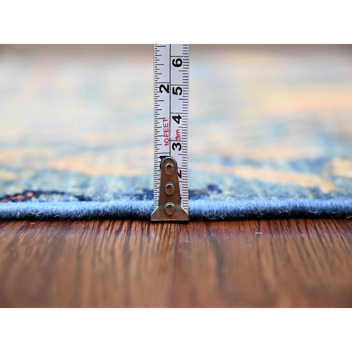 2'9"X23'4" Blue Hand Knotted Peshawar Birds Design Soft Wool Runner Rug