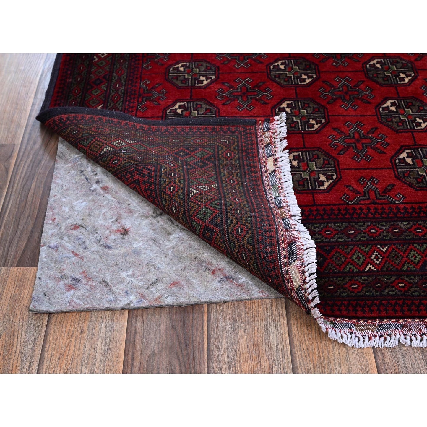 2'9"X4'4" Red Princess Bokara Geometric Design Wool Hand Knotted Sample Rug