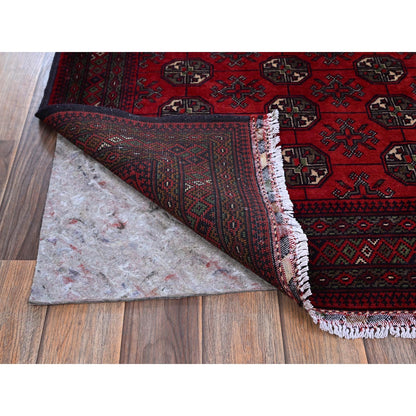 2'9"X4'4" Red Princess Bokara Geometric Design Wool Hand Knotted Sample Rug