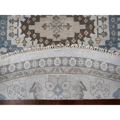 12'X12' Gray Hand Knotted Farsian Geometrical Medallions Wool Round Rug