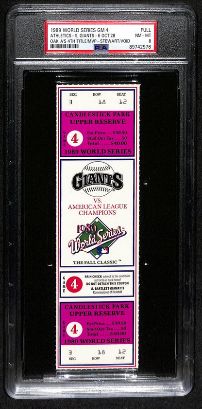 1989 World Series Game 4 Full Ticket  A'S Vs. Giants Psa/Dna Nm-Mt 8 193187
