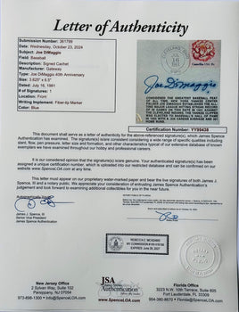 Joe Dimaggio Autographed First Day Cover July 16, 1981 