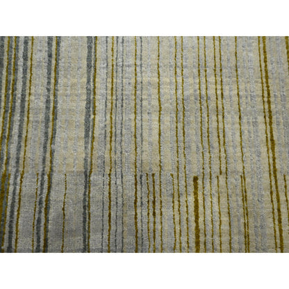 9'2"X12'4" Gray Mid Century Inspired Line Design Wool Hand Knotted Rug