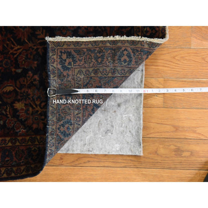 3'2"X4'8" Midnight Blue Hand Knotted Rug Antique Zoroastrian Saroogh Wool