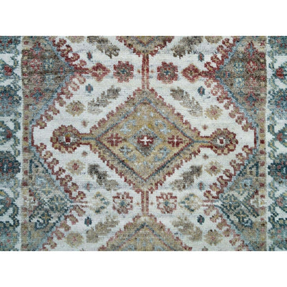 2'6"X9'9" Anti-Flash White Unique Flower Border Runner Oriental Rug