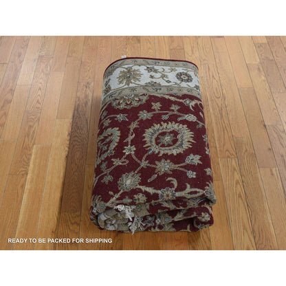 5'1"X7'1" Red Rajasthan Design Half Wool And Half Silk Hand Knotted Rug