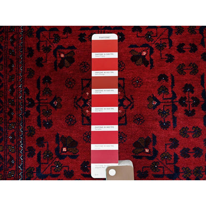 5'X6'4" Red Afghan Khamyab With Tribal Design Pure Wool Hand Knotted Rug