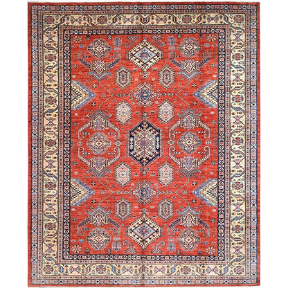 8'1"X10' Gypsy Red Afghan Super Kazak Pure Wool Hand Knotted Oriental Rug
