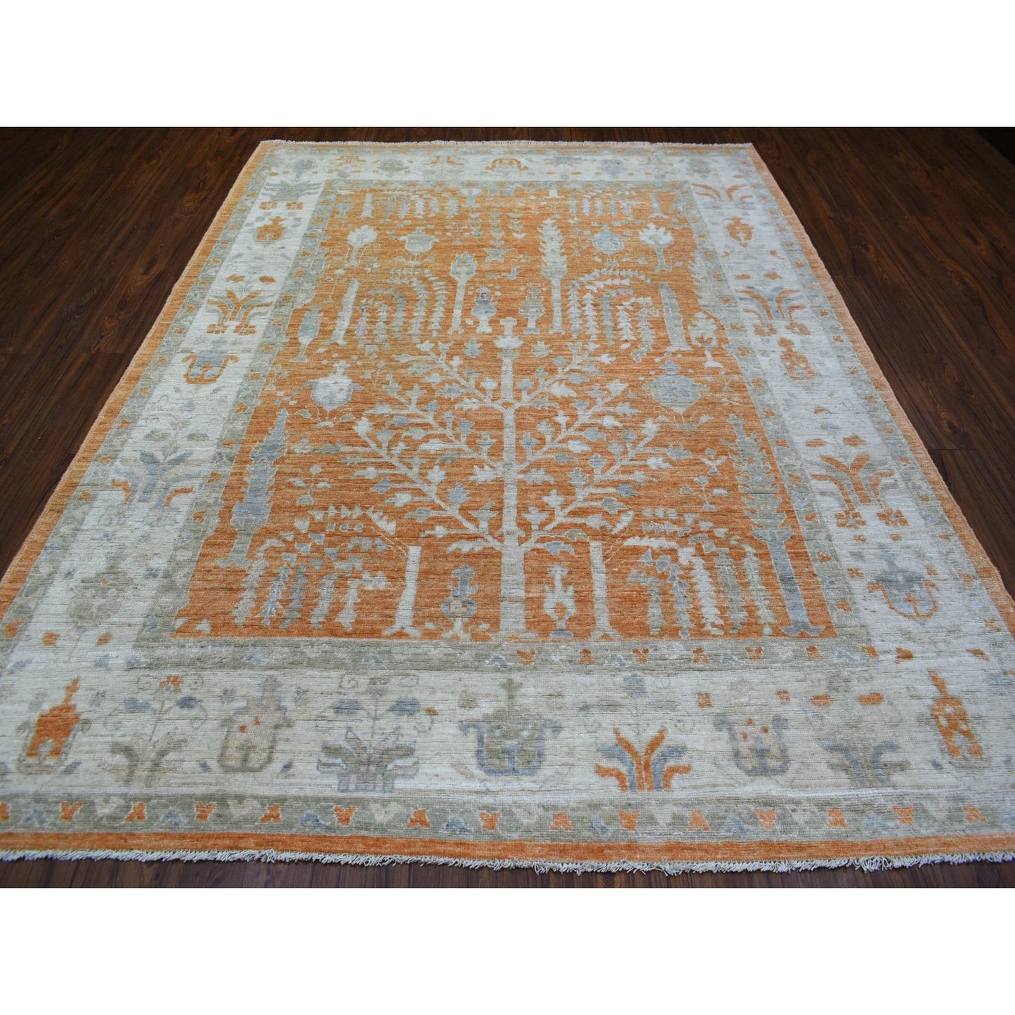 7'10"X10'2" Orange Natural Wool Afghan Angora Oushak Hand Knotted Rug