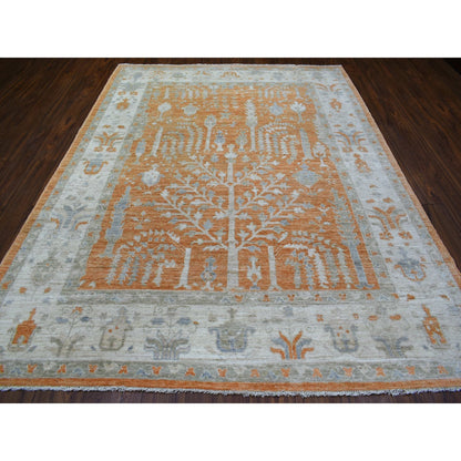 7'10"X10'2" Orange Natural Wool Afghan Angora Oushak Hand Knotted Rug