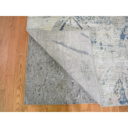 8'10"X12'1" Ivory Large Elements With Pastels Silk With Textured Wool Rug