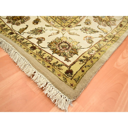 7'8"X9'10" Brown Rajasthan Leaf Design Hand Knotted Wool And Silk Rug