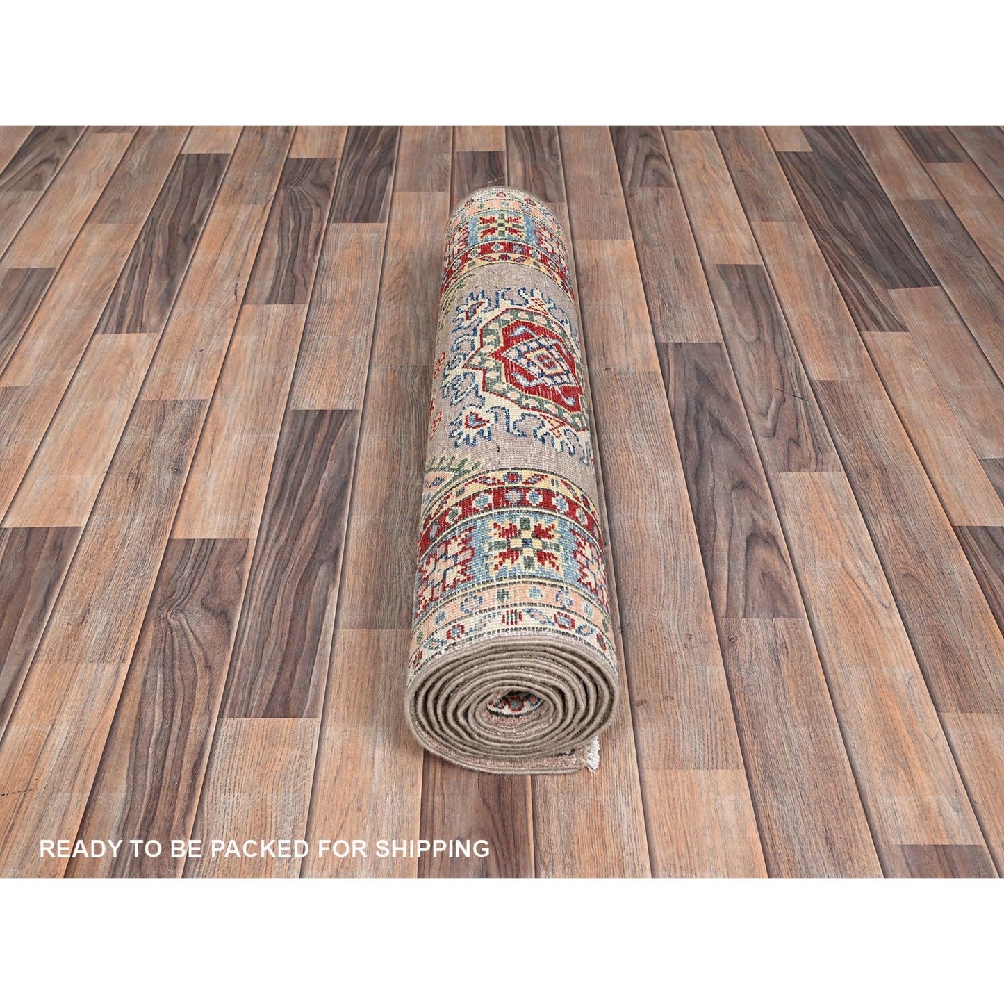 2'7"X9'3" Gray Hand Knotted Densely Woven Kazak Wool Runner Oriental Rug