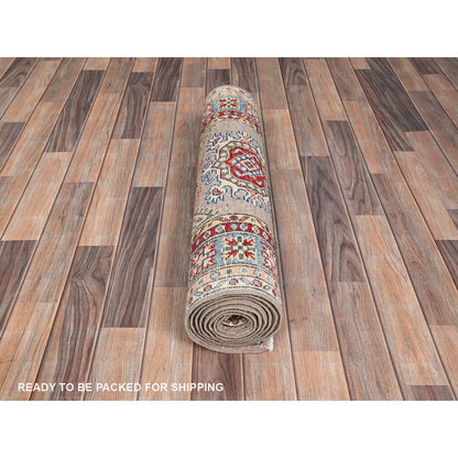 2'7"X9'3" Gray Hand Knotted Densely Woven Kazak Wool Runner Oriental Rug