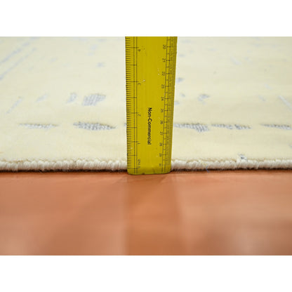 5'X7' Ivory Modern Design Textured Weave Hand Knotted Wool & Silk Rug