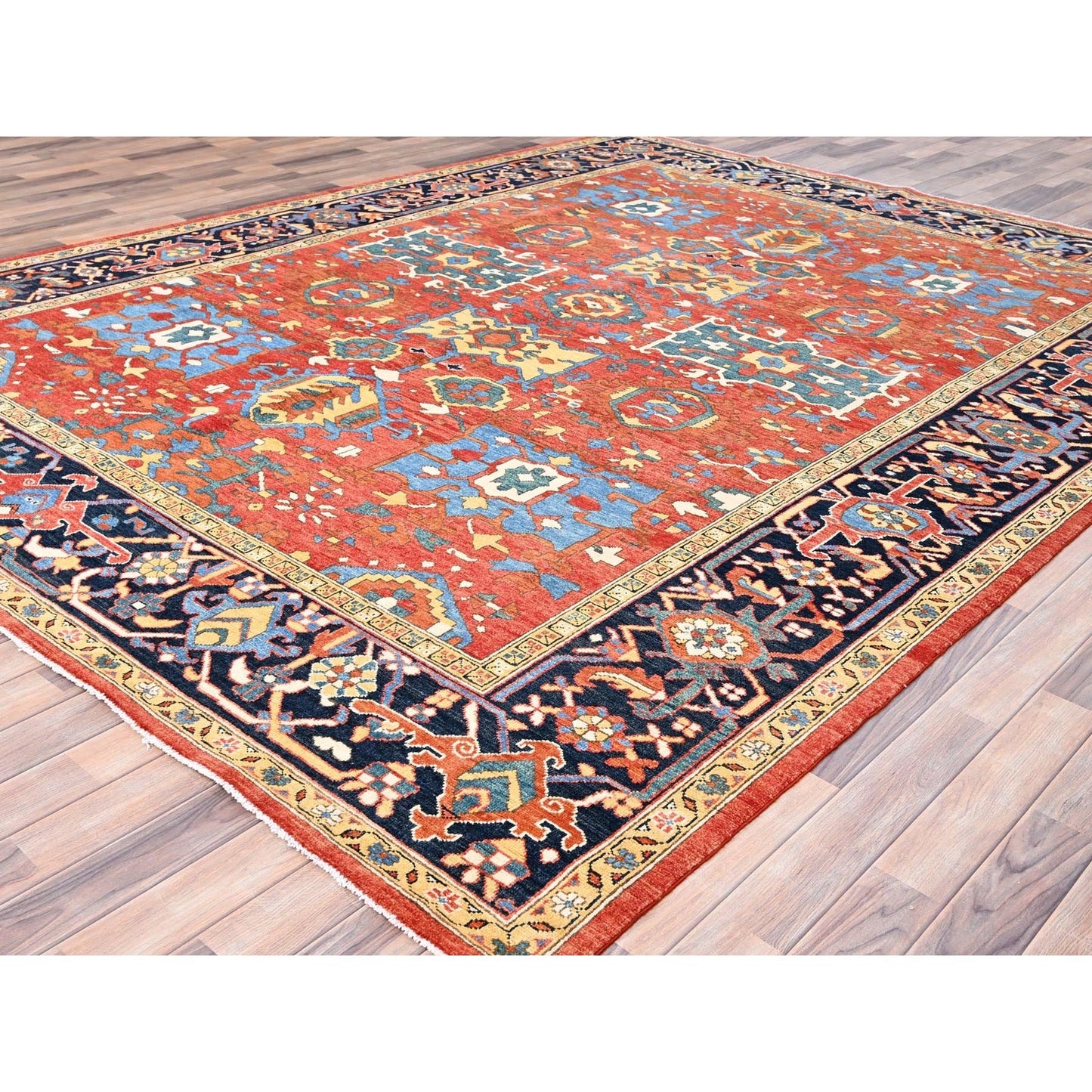 9'X11'6" Red Soft Wool Afghan Peshawar Hand Knotted Oriental Rug