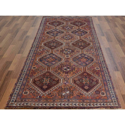 3'10"X9'1" Wide Runner Vintage And Worn Down Hand Knotted Oriental Rug