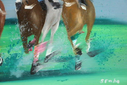Original Victor Spahn Oil Painting on Canvas " Horse riding " Signed Framed