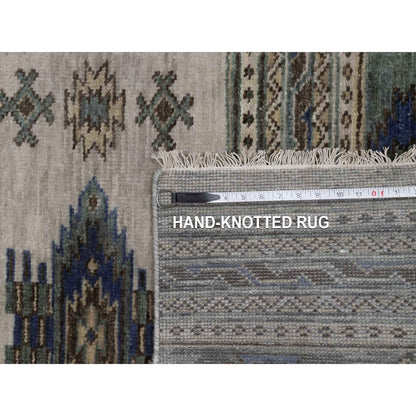2'7"X9'10" Light Gray Southwest Design Hand Knotted Pure Wool Runner Rug