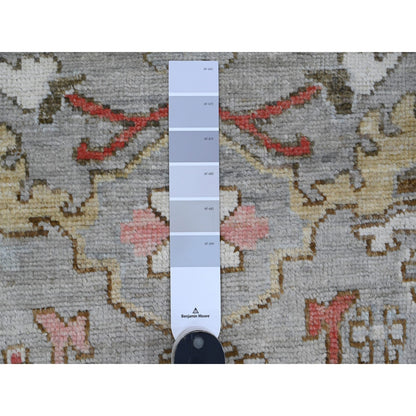 3'X9'8" Coin Gray Afghan Angora Oushak Hand Knotted Pure Wool Runner Rug