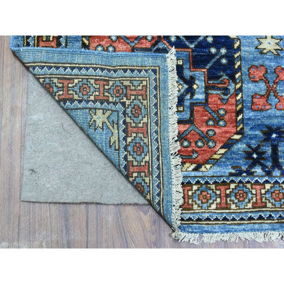 4'X11'8" Blue Pure Wool Hand Knotted Afghan Ersari Wide Runner Rug