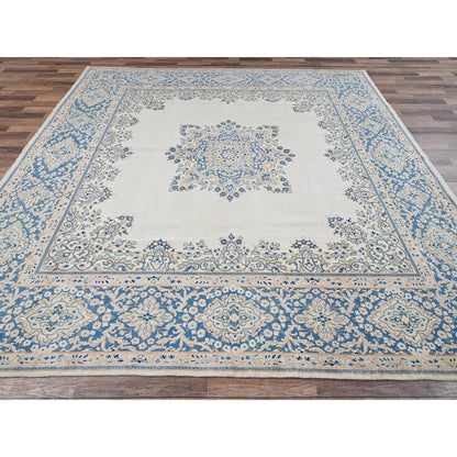 10'X10' Ivory Vintage Zoroastrian Karman Square Soft Wool Hand Knotted Rug
