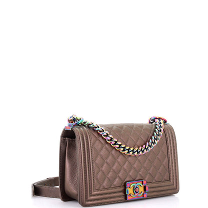 Chanel Boy Flap Bag Quilted Iridescent Goatskin Old Medium