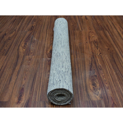 3'1"X14' Gray Shades Flat Weave Kilim Pure Wool Hand Woven Runner Rug