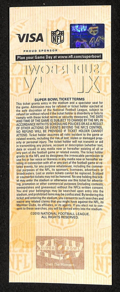 2010 Super Bowl Xliv 44 Full Unused Mint Authentic Ticket Saints Vs Colts 198866