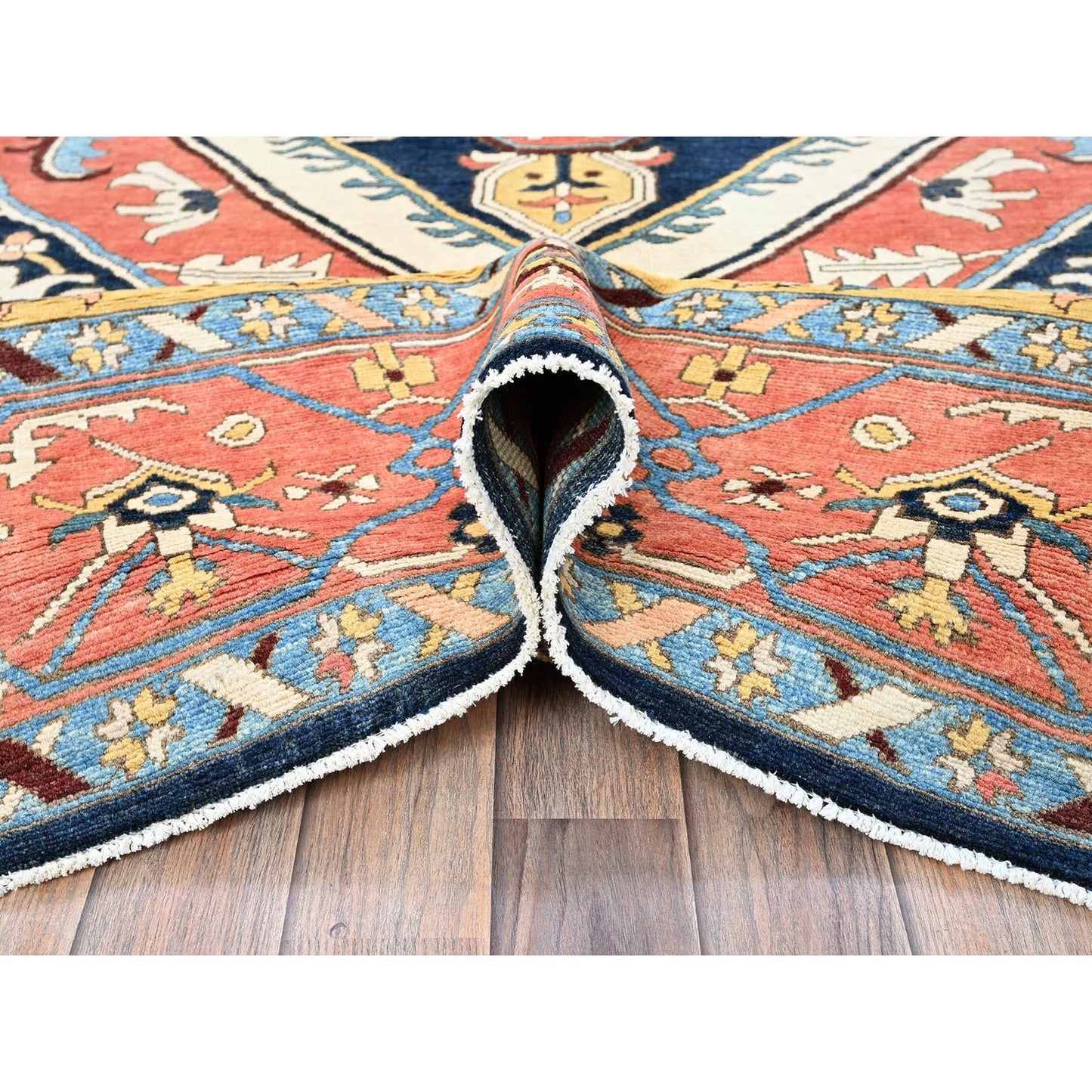 9'X11'8" Yellow Peshawar With Seeripe Heris Design Wool Hand Knotted Rug