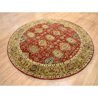 7'9"X7'9" Red Karjihooz Design Hand Knotted Pure Wool Oriental Round Rug