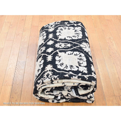 8'10"X12' Black Pure Wool Hand Knotted Afghan Peshawar Rug
