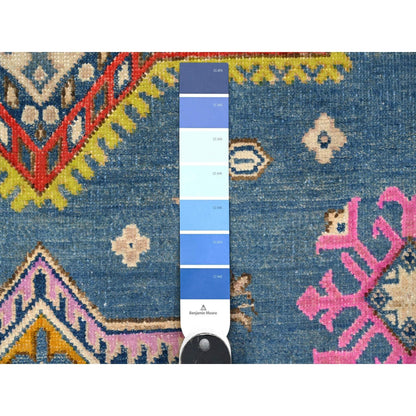 5'X6'5" Air Superiority Blue Hand Knotted Fusion Kazak Oriental Rug