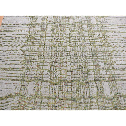6'X8'9" Goose Gray Modern Fine Jacquard Hand Loomed Wool And Art Silk Rug
